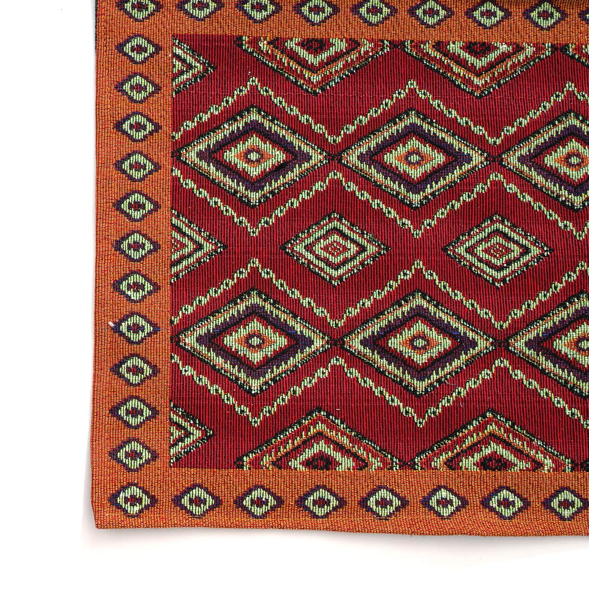 Set of 5 Red with Multi Color Decorative Geo Printed Jacquard Placemats and Table Runner image number 6