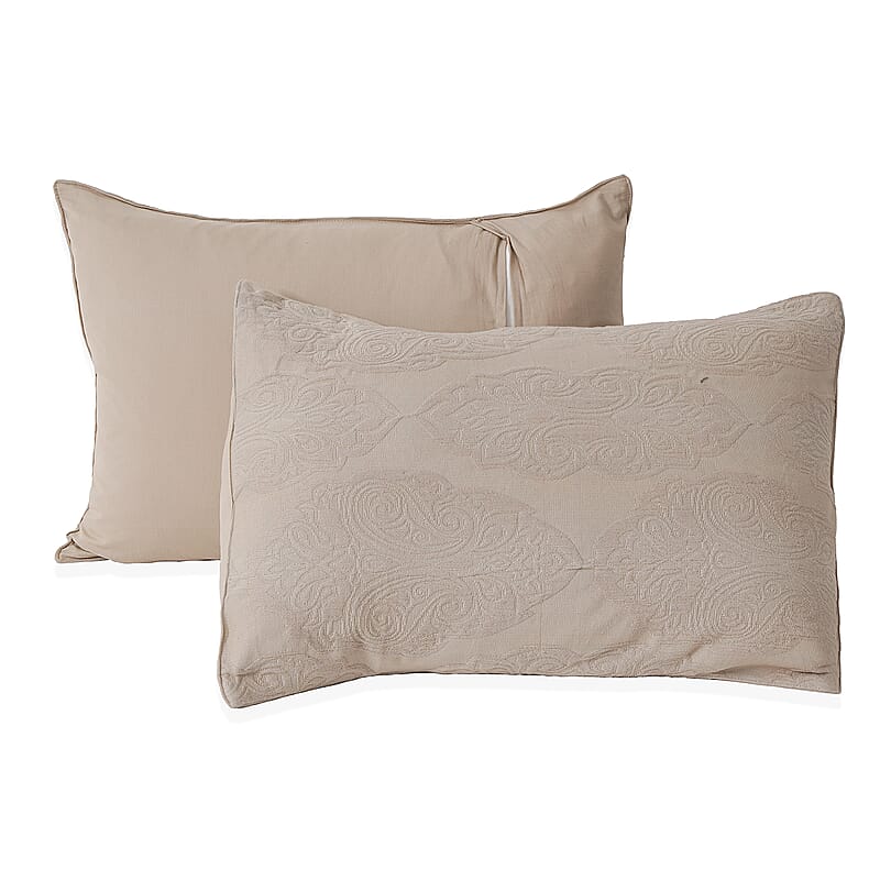 SYMPHONY HOME Beige Quilted Matelasse Cotton Bedspread and 2 Pillowcases - Queen