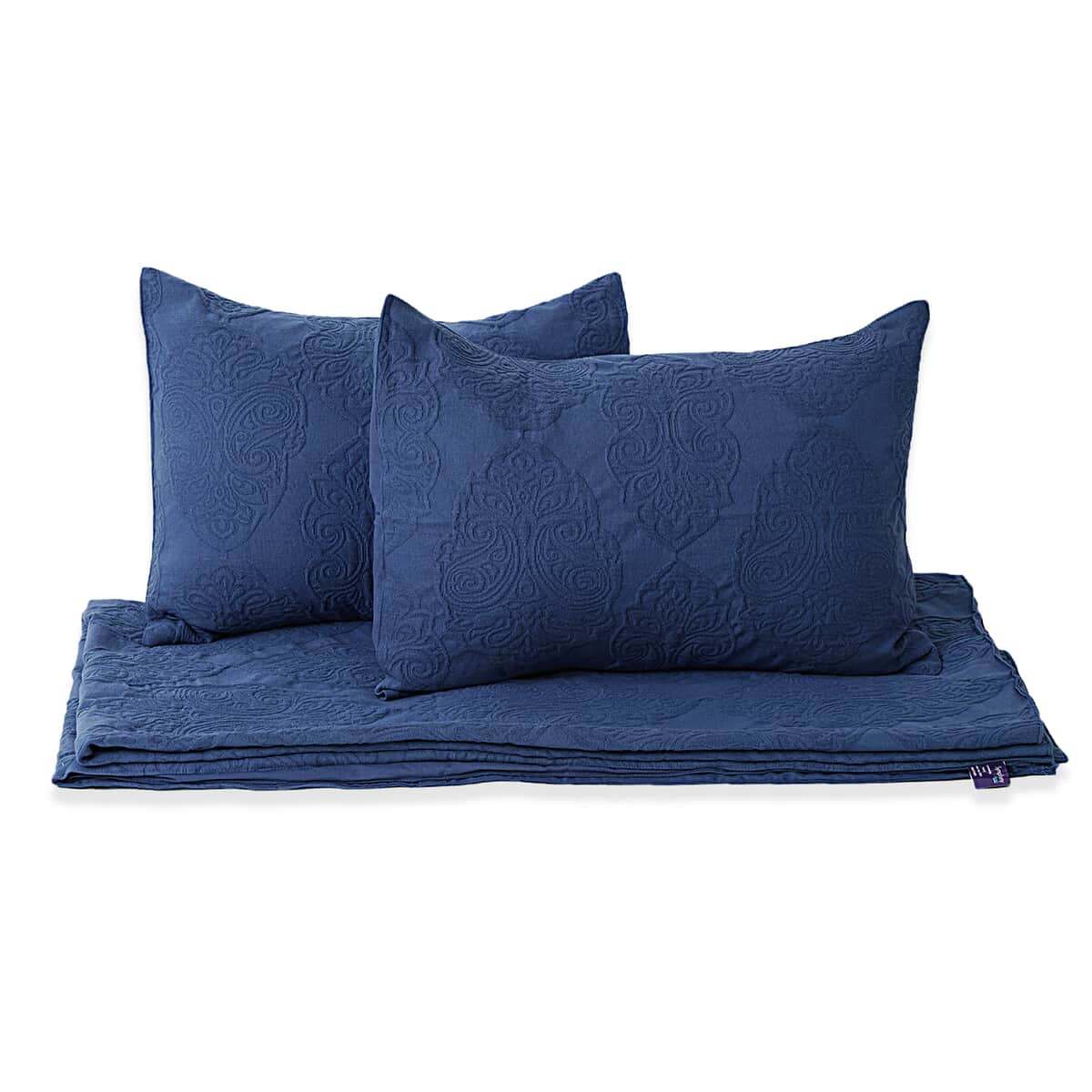 SYMPHONY HOME Blue Quilted Matelasse Cotton Bedspread and 2 Pillowcases - Queen image number 1
