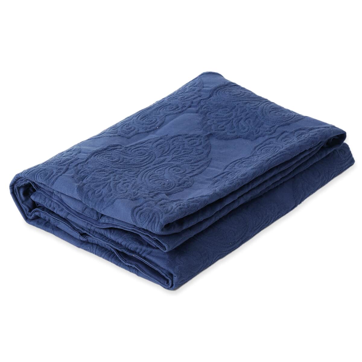 SYMPHONY HOME Blue Quilted Matelasse Cotton Bedspread and 2 Pillowcases - Queen image number 4