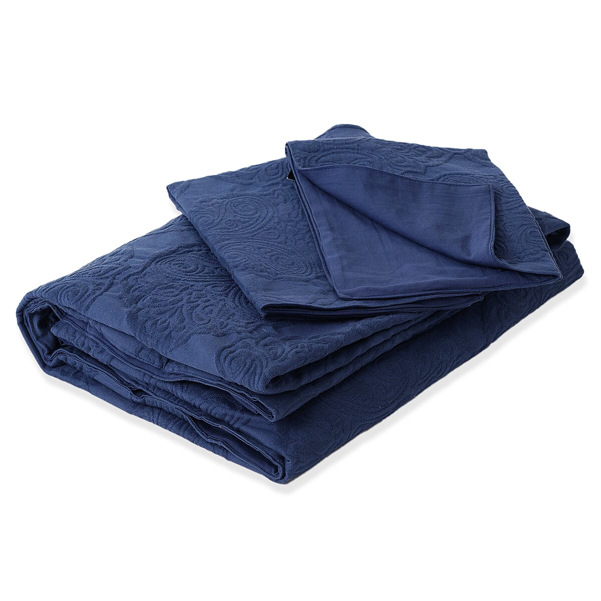SYMPHONY HOME Blue Quilted Matelasse Cotton Bedspread and 2 Pillowcases - King image number 2