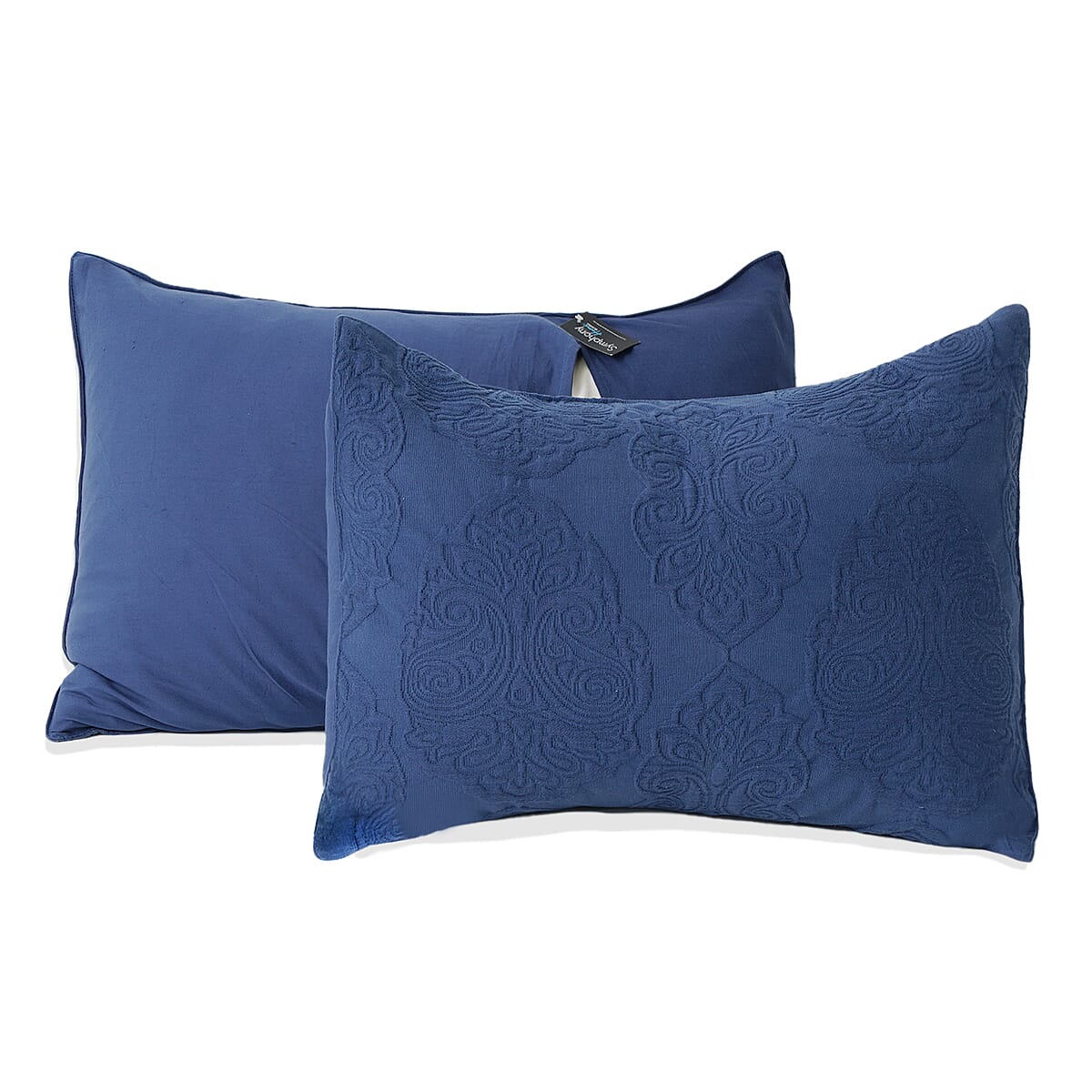 SYMPHONY HOME Blue Quilted Matelasse Cotton Bedspread and 2 Pillowcases - King image number 3