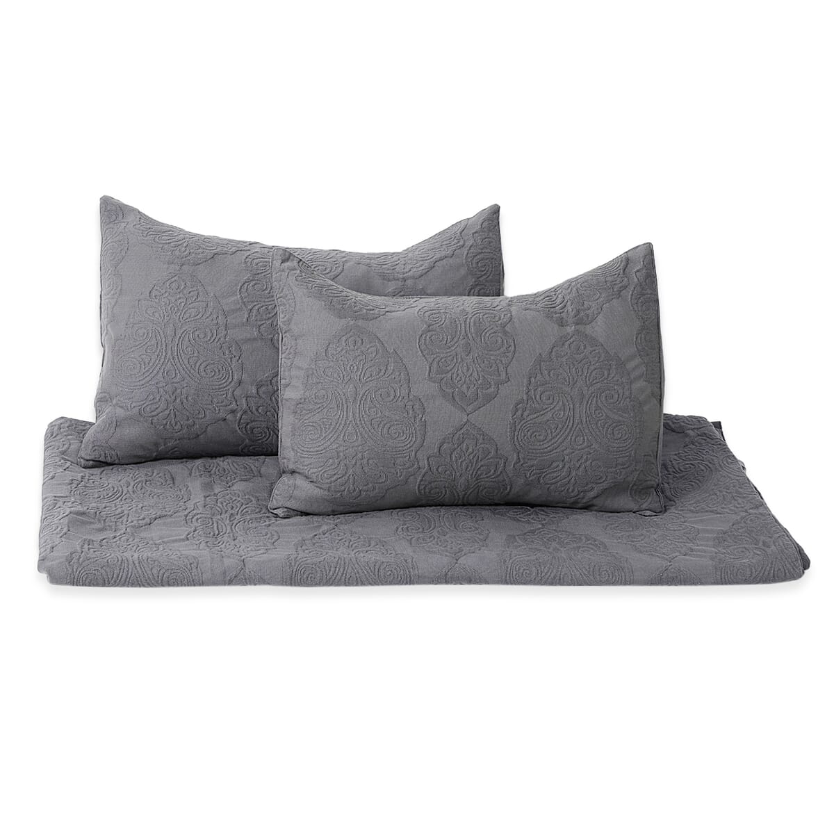 SYMPHONY HOME Gray Quilted Matelasse Cotton Bedspread and 2 Pillowcases - King image number 1