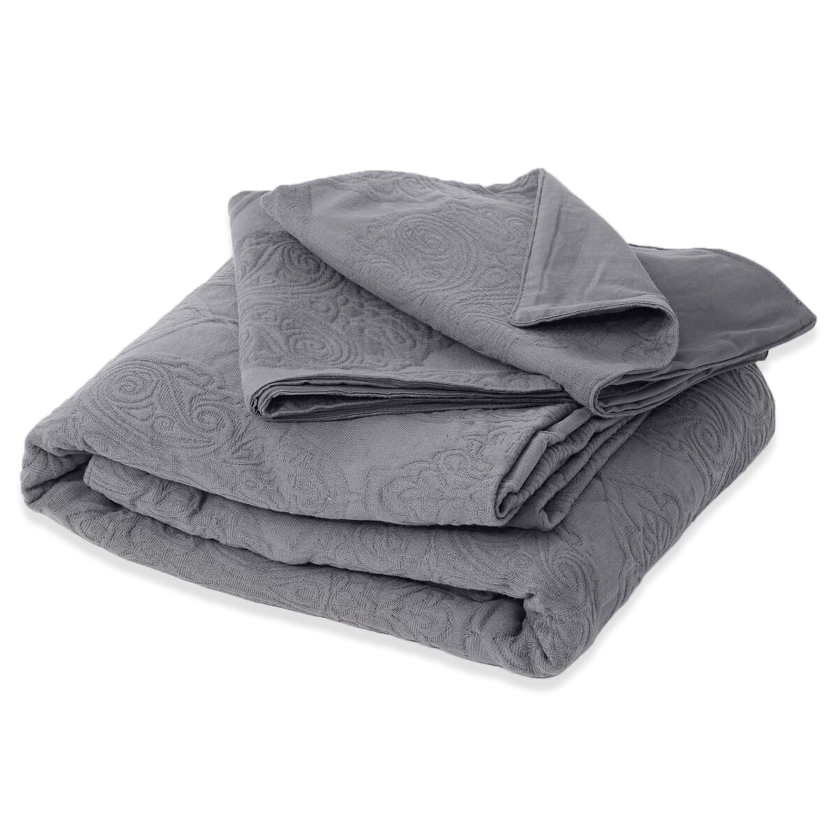 SYMPHONY HOME Gray Quilted Matelasse Cotton Bedspread and 2 Pillowcases - King image number 2