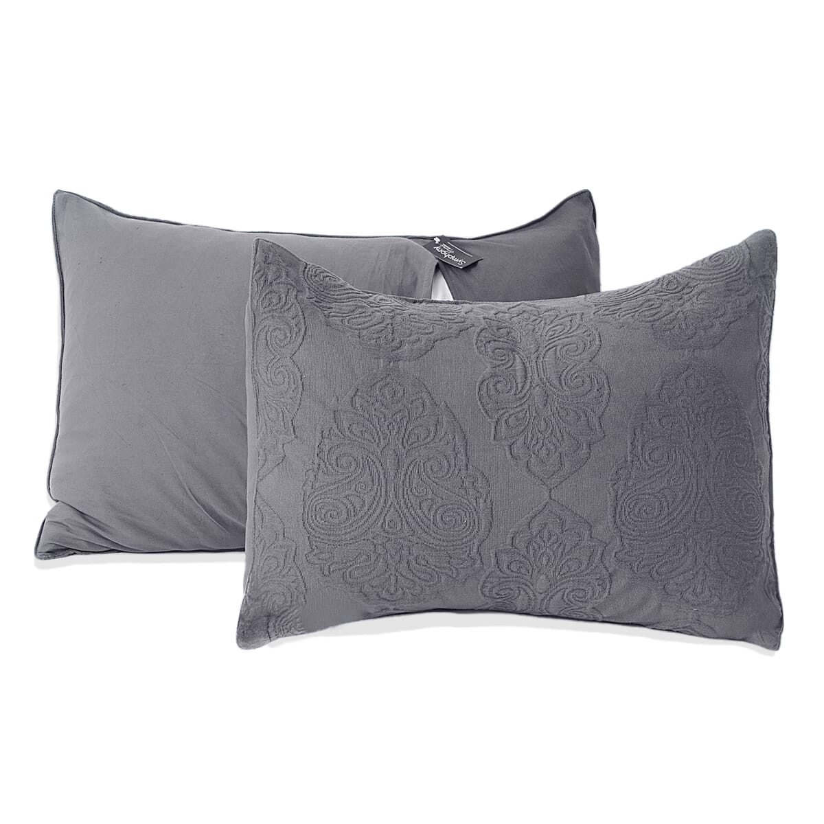SYMPHONY HOME Gray Quilted Matelasse Cotton Bedspread and 2 Pillowcases - King image number 3