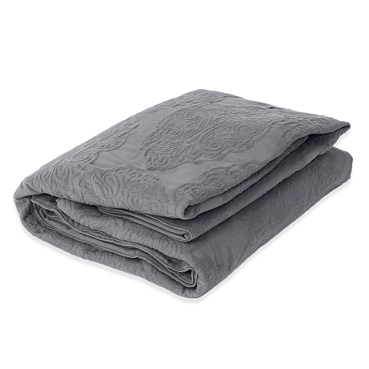 SYMPHONY HOME Gray Quilted Matelasse Cotton Bedspread and 2 Pillowcases - King image number 4