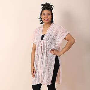 Jovie Blush Pink Mesh Lurex Kimono Cover-up with Drawstring Tie , Mesh Kimono , Women Kimono , Drawstring Kimono , Open front Kimono