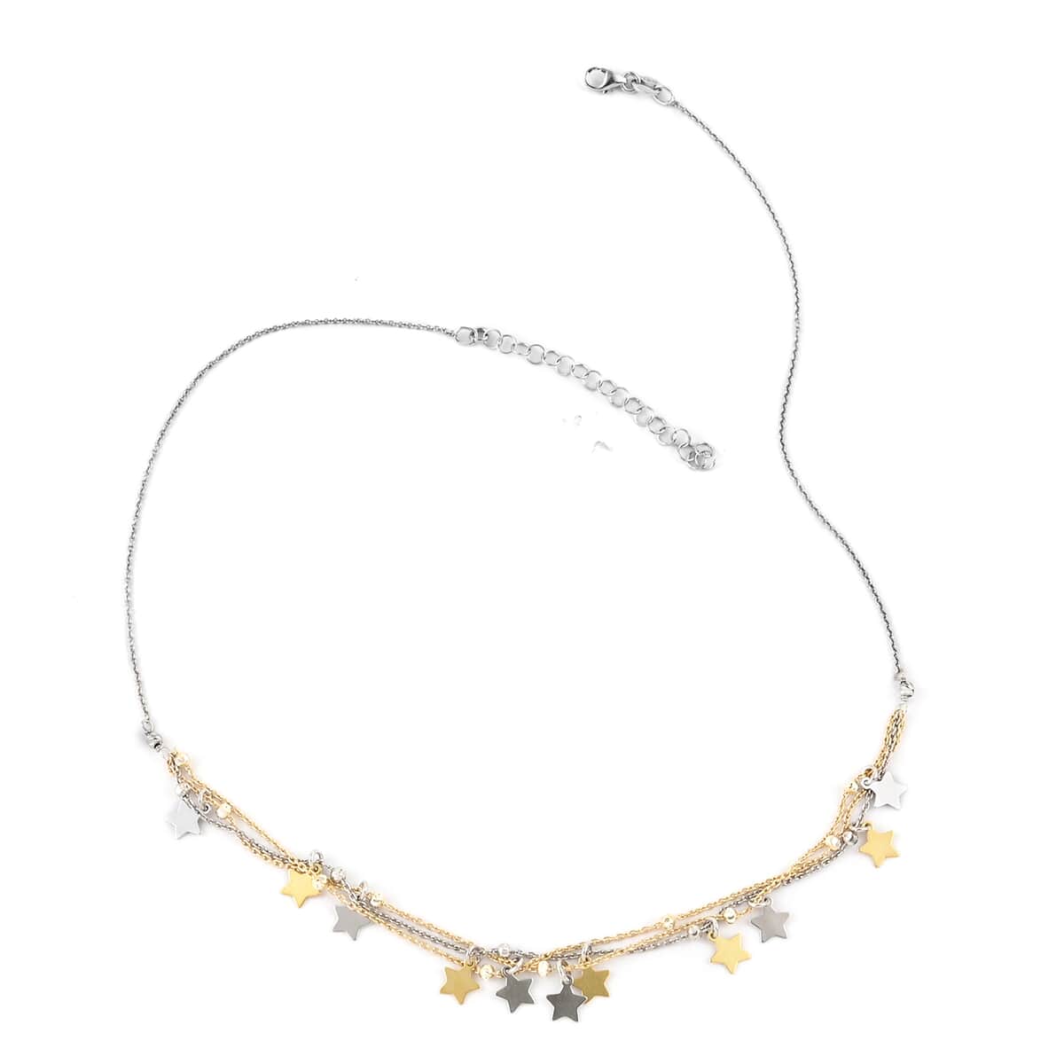 Silver and Gold Celestial Star and Moon Charms and Diamond Cut Beads Draped Layered Necklace (16 Inches) in 14K YG Over and Sterling Silver 4.50 Grams image number 1