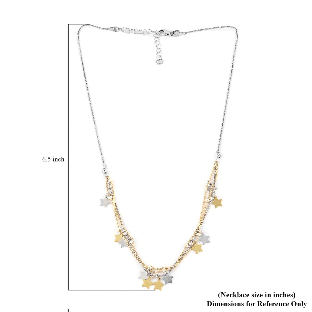 Silver and Gold Celestial Star and Moon Charms and Diamond Cut Beads Draped Layered Necklace (16 Inches) in 14K YG Over and Sterling Silver 4.50 Grams image number 3