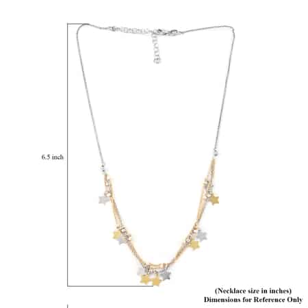 Silver and Gold Celestial Star Charms and Diamond Cut Beaded Draped Layered Necklace (16 Inches) in 14K YG Over and Sterling Silver 4.50 Grams image number 3