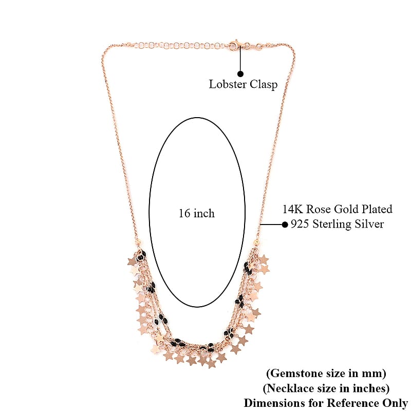 Celestial Stars and Black Beaded Charm Layered Necklace (16 Inches) in 14K Rose Gold  Over Sterling Silver 5.2 Grams