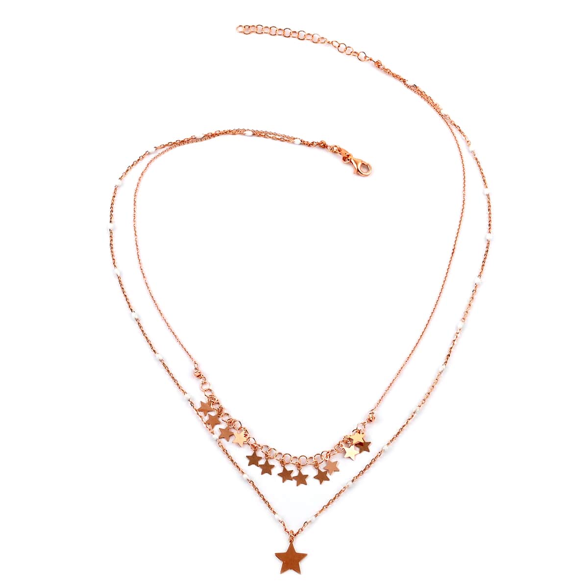 Celestial Stars and White Beaded Charm Layered Necklace (16 Inches) in 14K Rose Gold Over Sterling Silver 5.2 Grams image number 1