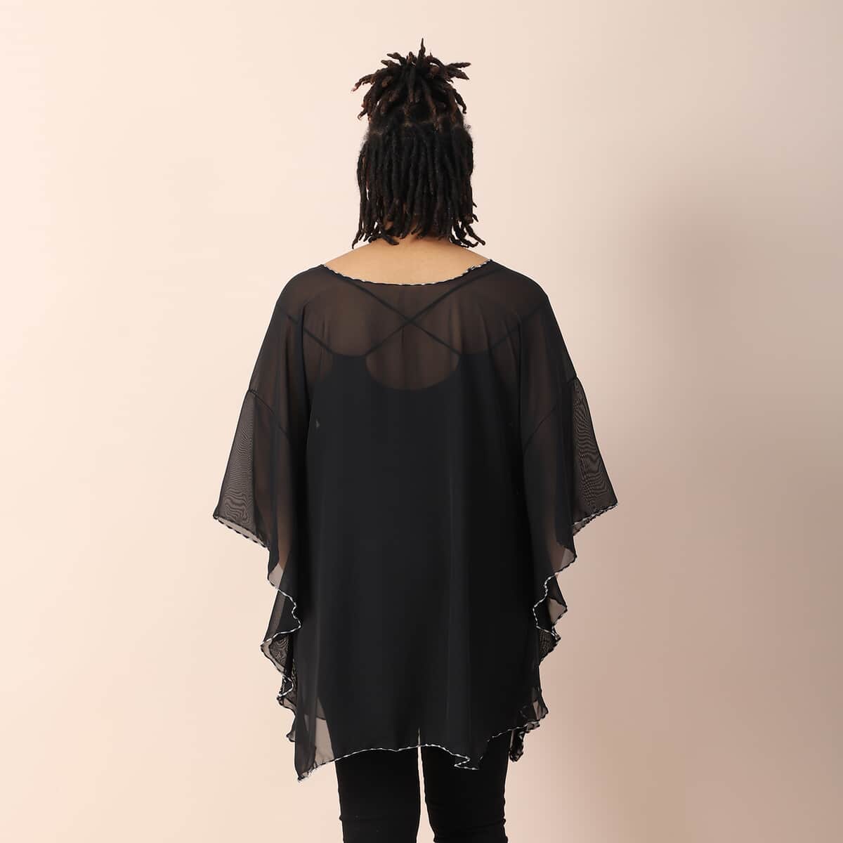 JOVIE Black Chiffon Kaftan with Contrast Hem and Neckline | Kaftan Top | Women's Top | Going Out Tops | Ladies Top | Blouses for Women image number 1