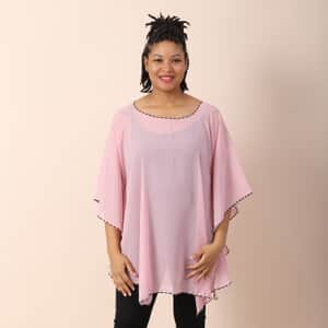 JOVIE Pink Chiffon Kaftan with Contrast Hem and Neckline