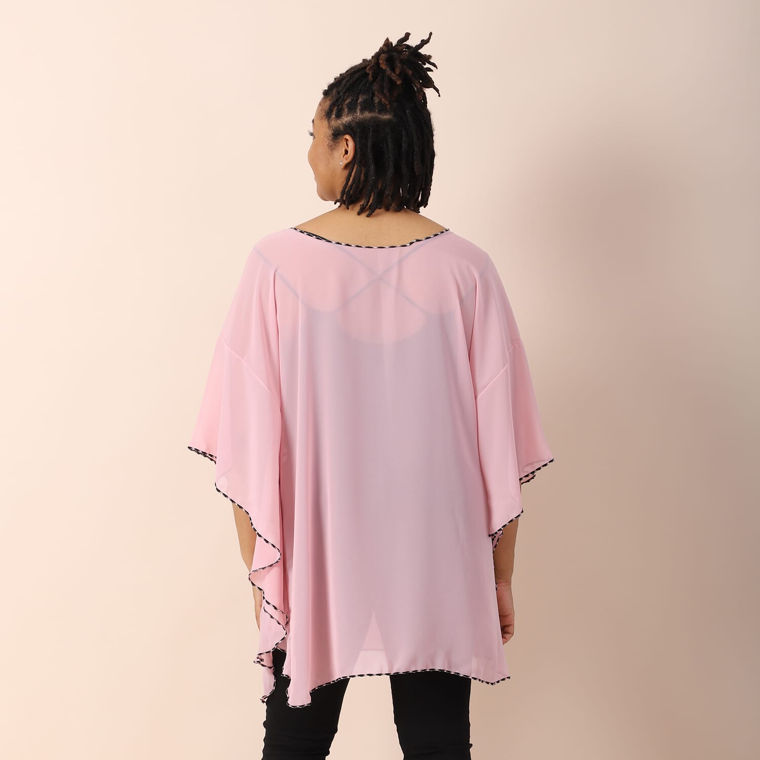 JOVIE Pink Chiffon Kaftan with Contrast Hem Neckline Birthday Gifts - Picture 2 of 7