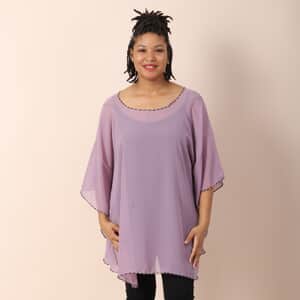 JOVIE Purple Chiffon Kaftan with Contrast Hem and Neckline