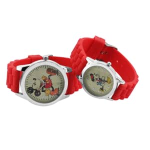 DISNEY Set of 2 Japanese Movement Mickey Mouse Antique Red Silicone Strap His & Hers Gift Set Watches (34mm) (44mm)