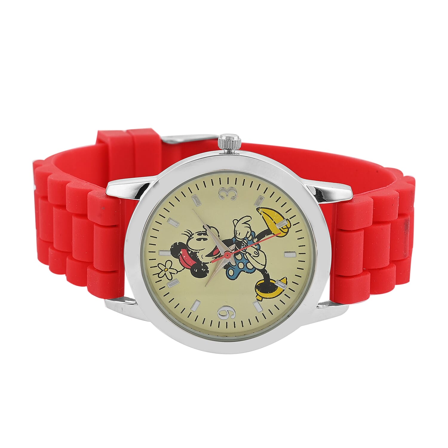 DISNEY Set of 2 Japanese Movement Mickey Mouse Antique Red Silicone Strap His & Hers Gift Set Watches (34mm) (44mm)