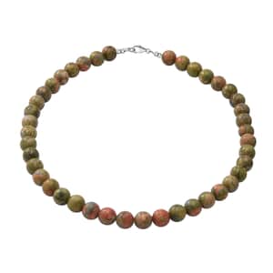 Unakite Beaded Necklace in Sterling Silver, 18 Inch Necklace, Bead Jewelry, Birthday Gifts For Her 10mm 250.00 ctw