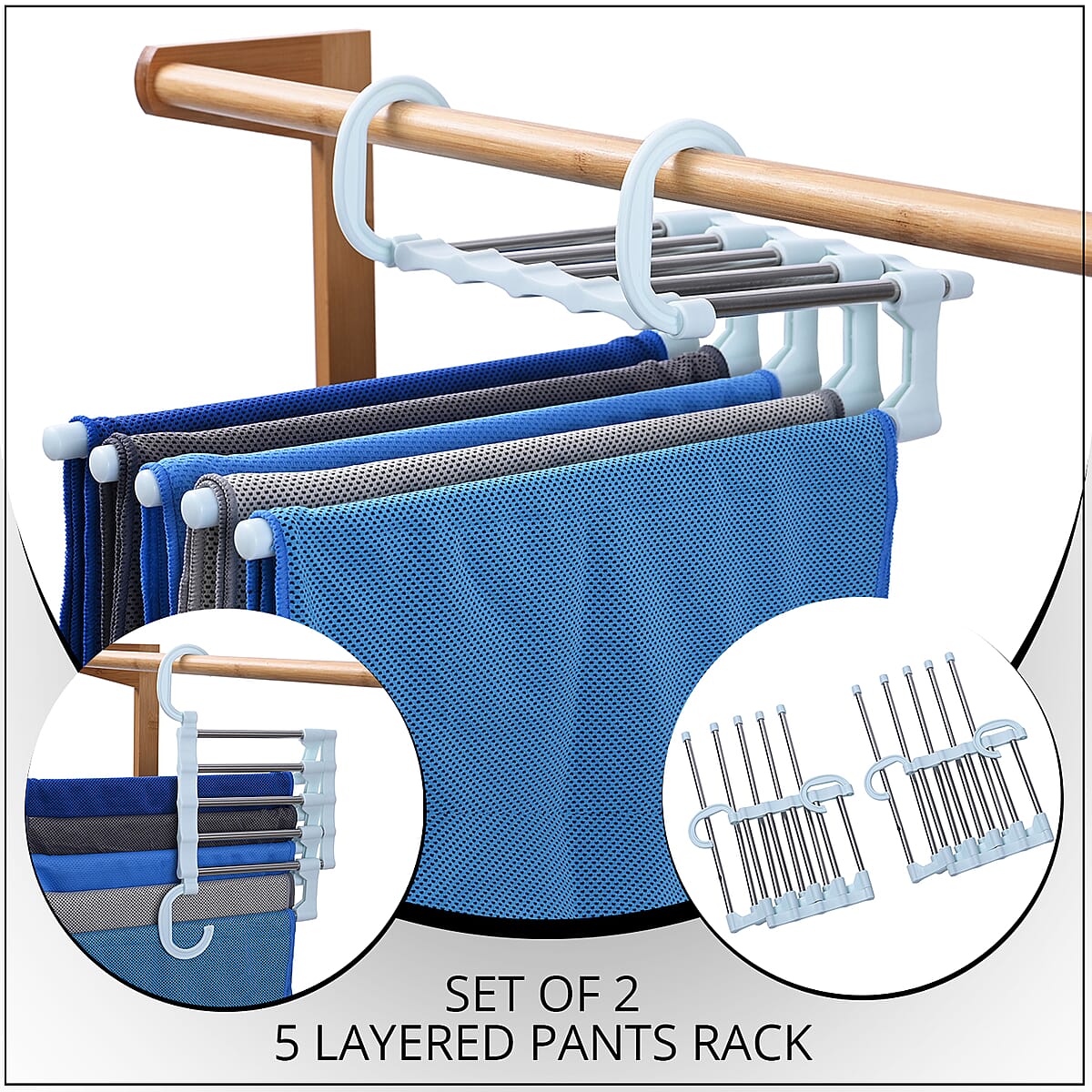 Set of 2 Light Blue 5 Layered Pants Rack image number 1