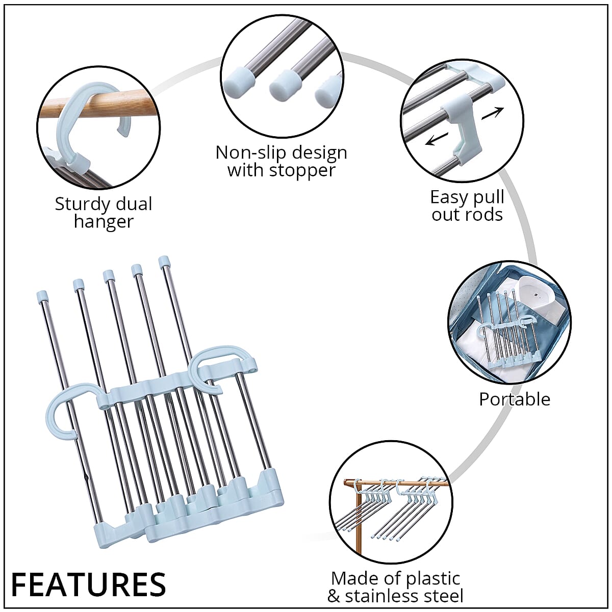 Set of 2 Light Blue 5 Layered Pants Rack image number 2