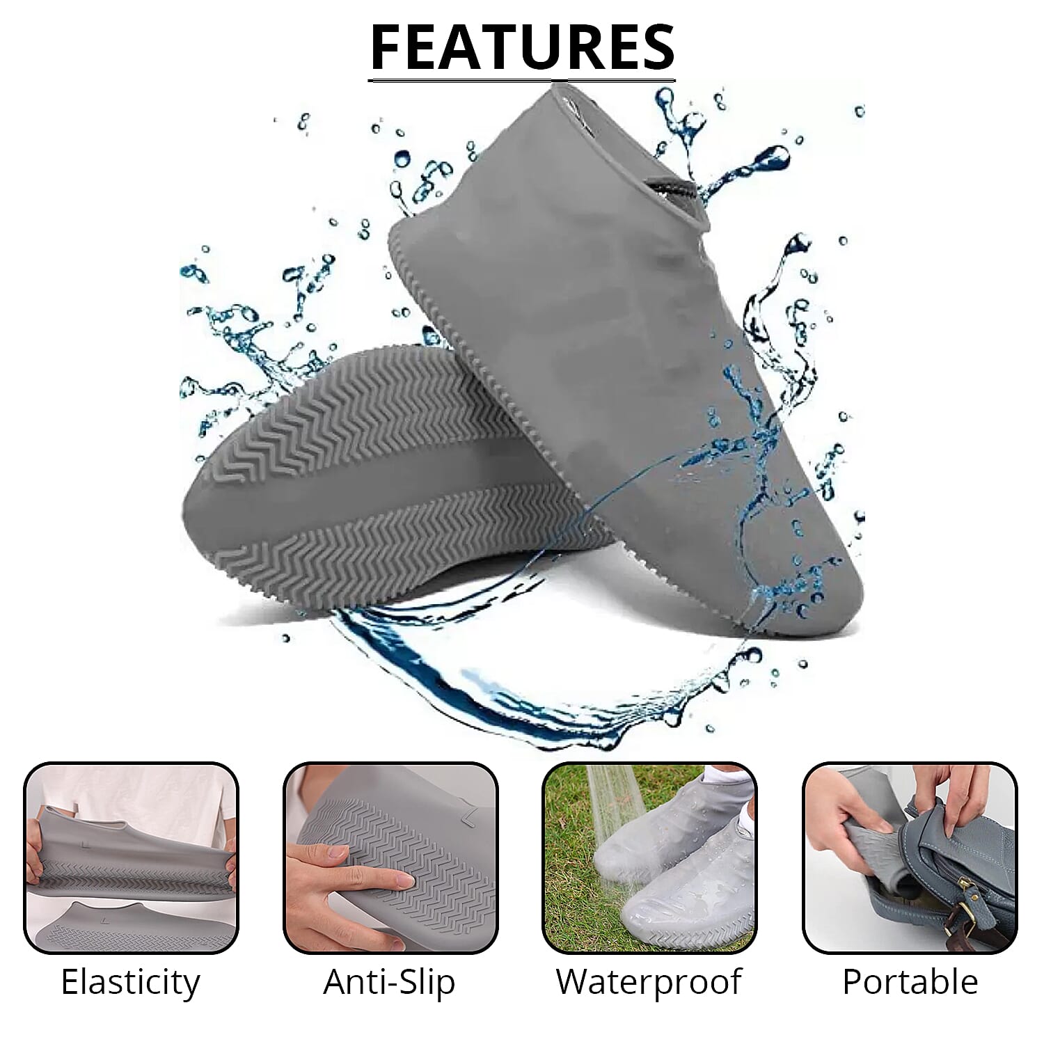 Set of 2 Gray and Blue Anti-slip Waterproof Silicone Shoe Covers - L/M