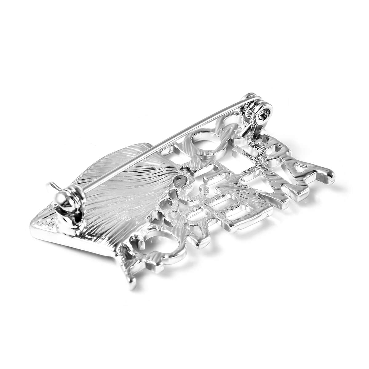 White Austrian Crystal US Flag Brooch in Silvertone image number 3