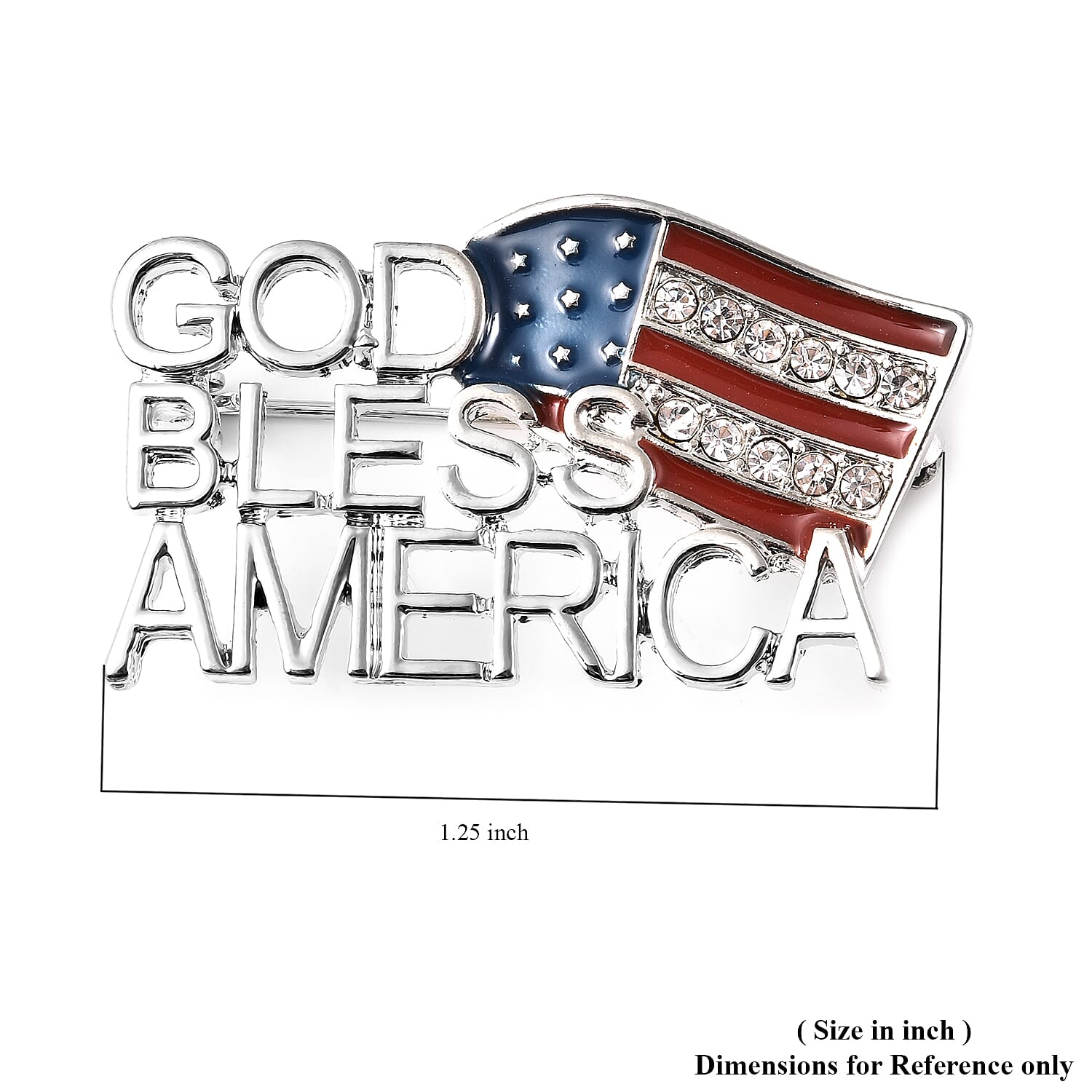White Austrian Crystal US Flag Brooch in Silvertone