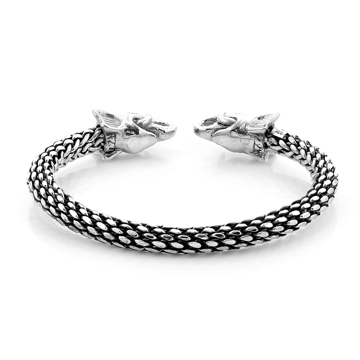 Bali Legacy Sterling Silver Elephant Cuff Bracelet (7.25 In) 55.40 Grams image number 3