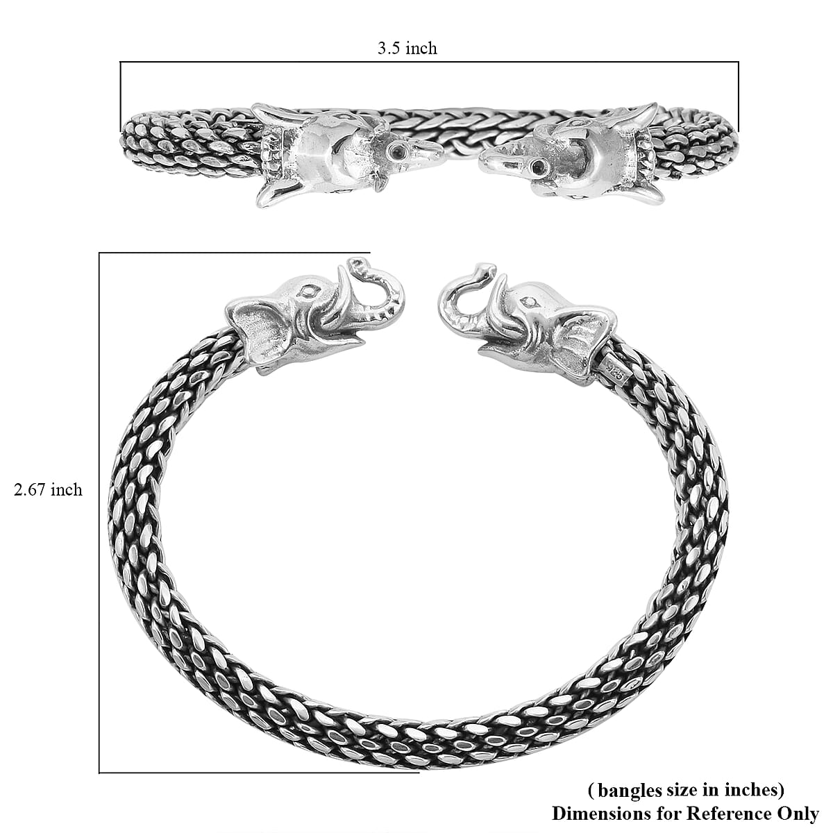 Bali Legacy Sterling Silver Elephant Cuff Bracelet (7.25 In) 55.40 Grams image number 4