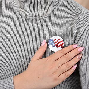 USA National Flag Printed Brooch in Silvertone