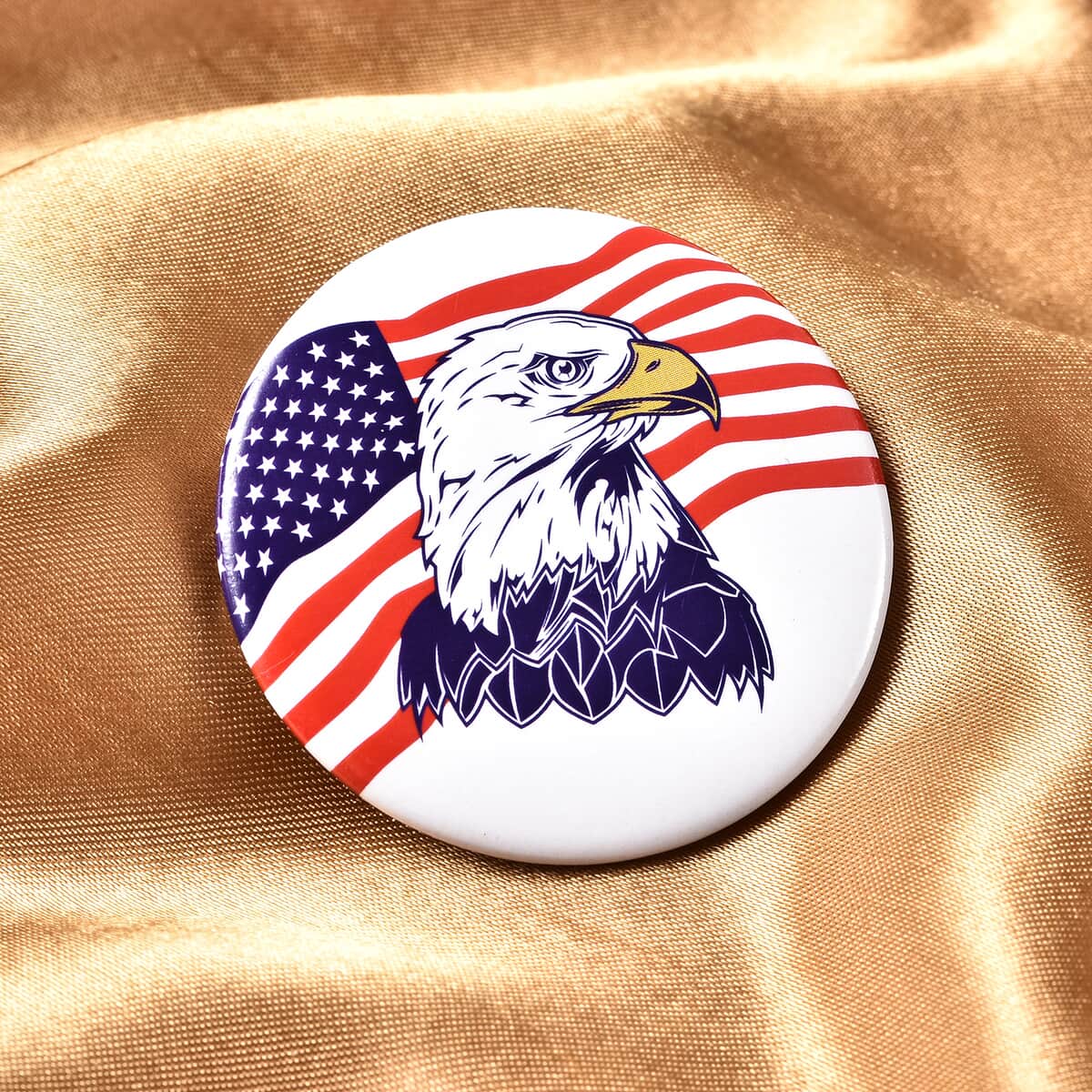 USA National Flag & Eagle Printed Brooch in Silvertone image number 1