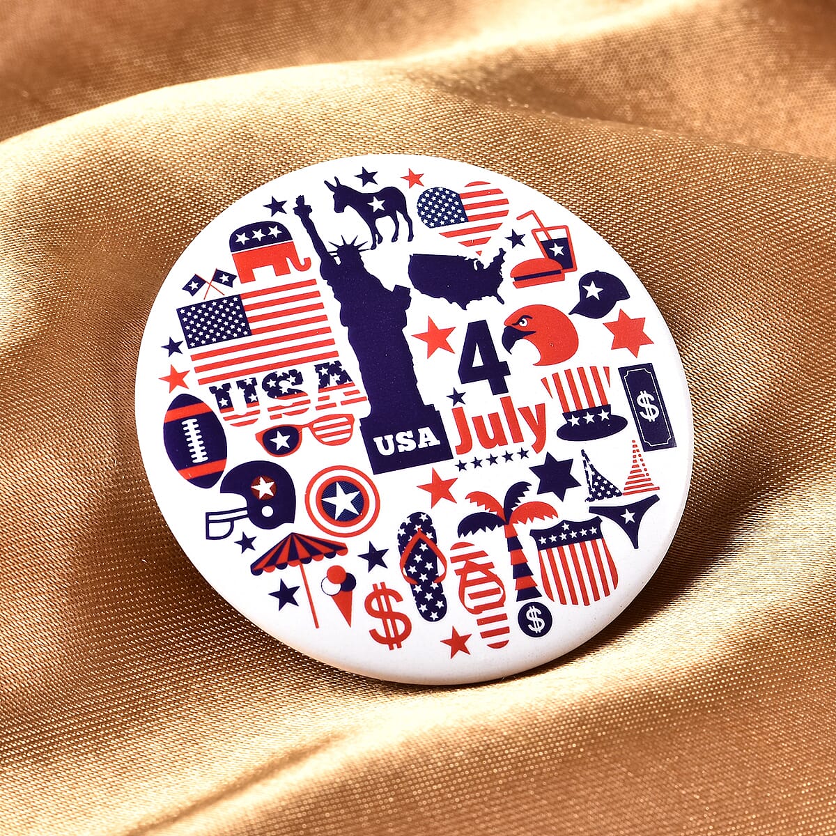 Independence Day Printed Brooch in Silvertone image number 1