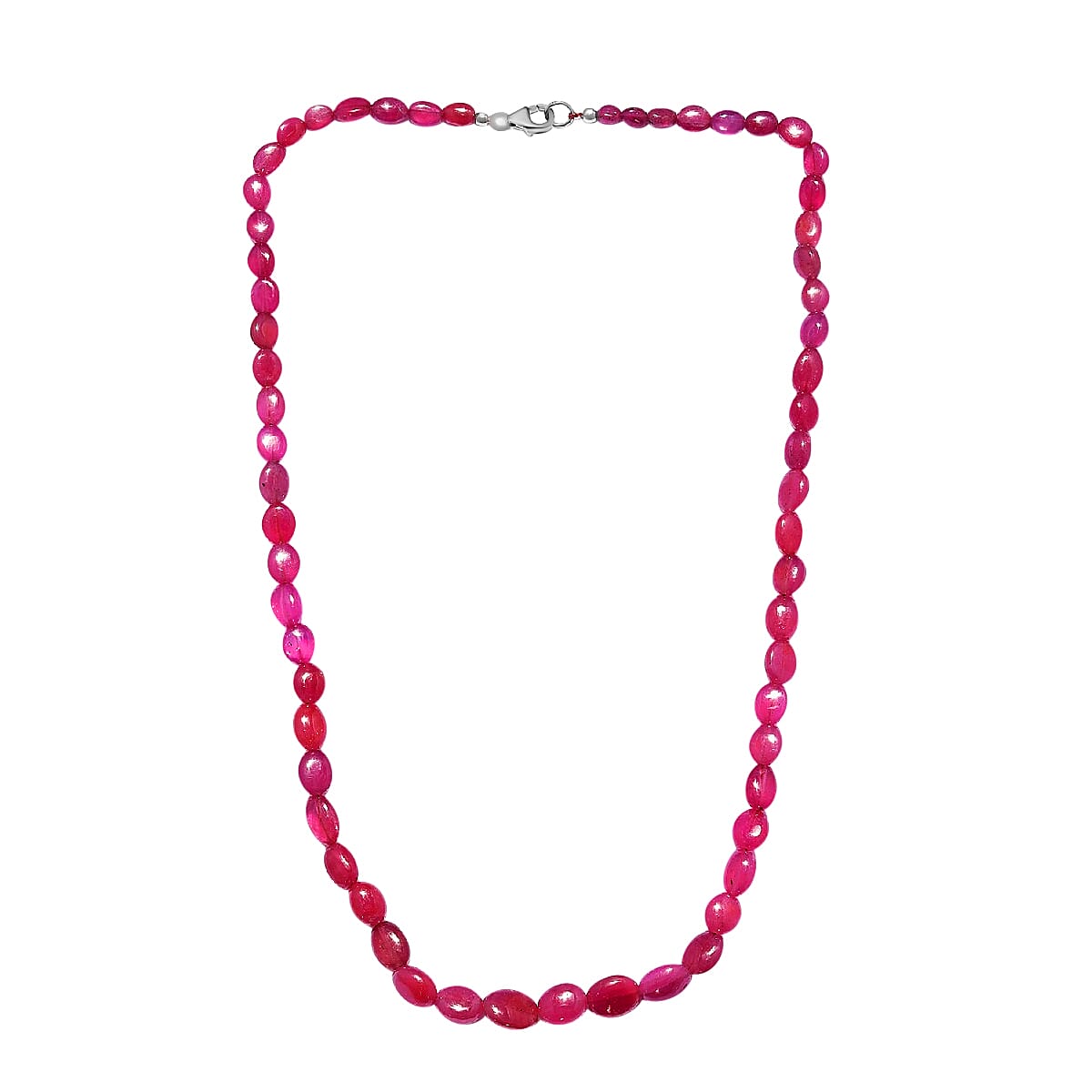 Ilakaka Hot Pink Sapphire Beaded Necklace 20 Inches in Platinum Over Sterling Silver 147.85 ctw