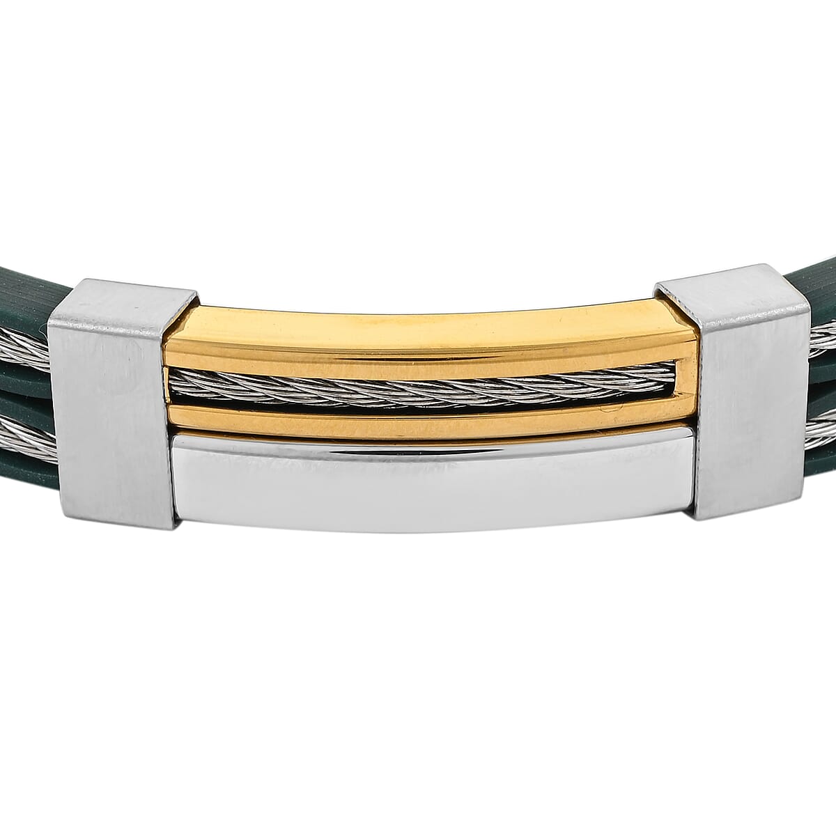 BLACKJACK Red Silicone Band Bracelet in ION Plated YG and Stainless Steel (7.00 In) image number 1