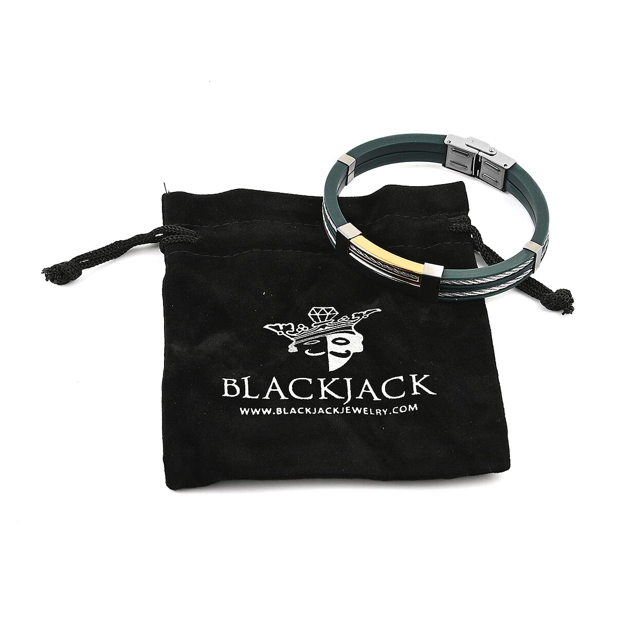 BLACKJACK Red Silicone Band Bracelet in ION Plated YG and Stainless Steel (7.00 In) image number 4