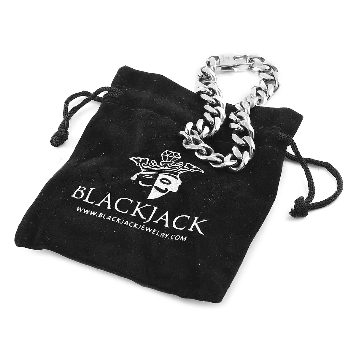 BLACKJACK Stainless Steel Curb Chain Bracelet (8.50 In) 36.90 Grams image number 3