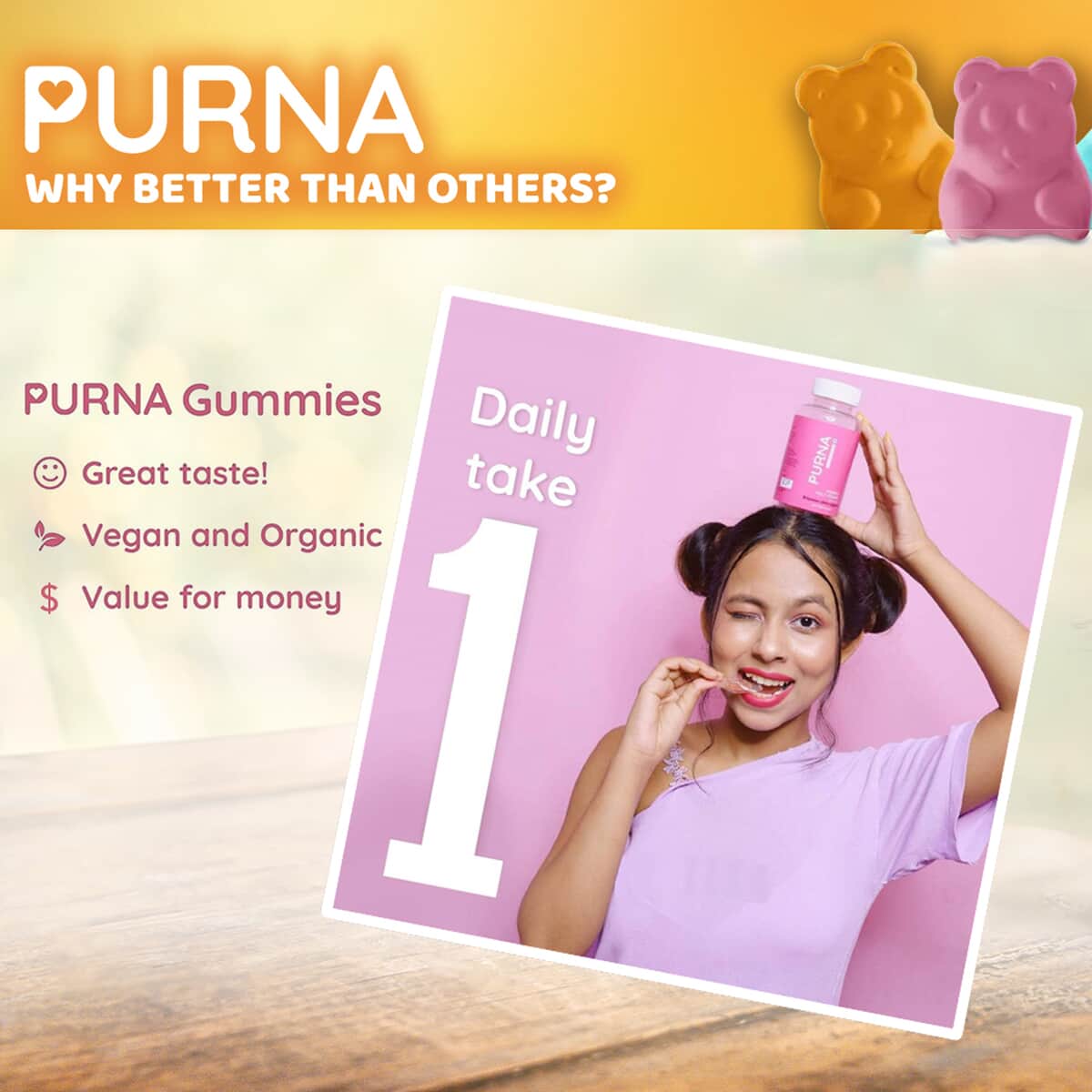 Purna Complete Beauty Multi-Vitamin Strawberry Gummies for Women image number 4