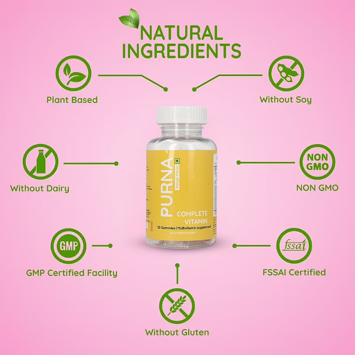 Purna Complete Beauty Multi-Vitamin Mango Gummies for Adults image number 3