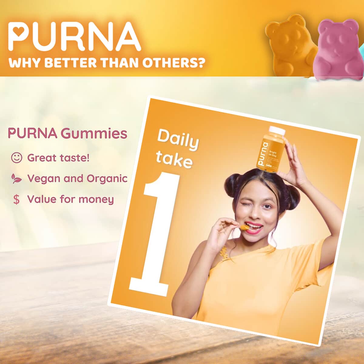 Purna Bright Skin Vitamin C Orange Gummies for Adults image number 4