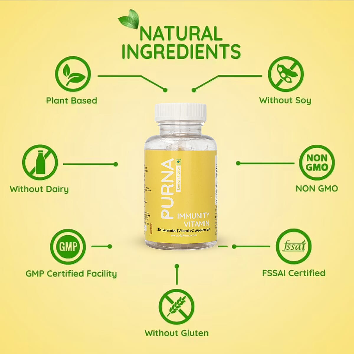 Purna Bright Skin Vitamin C Lemon Gummies for Adults image number 3