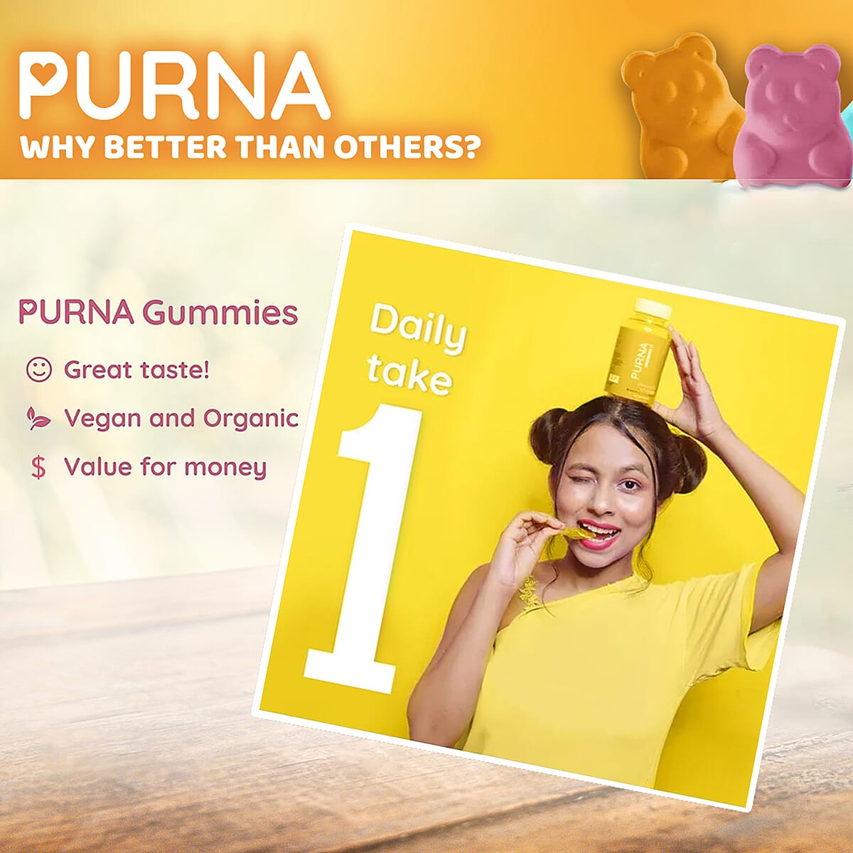 Purna Bright Skin Vitamin C Lemon Gummies for Adults image number 4