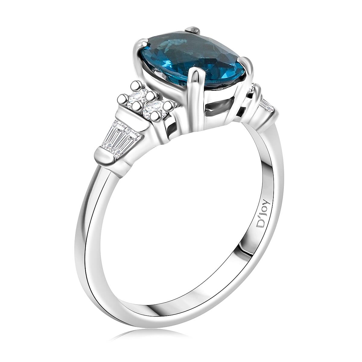 London Blue Topaz and Natural White Zircon Ring in Platinum Over Sterling Silver (Size 6.0) 2.50 ctw image number 3