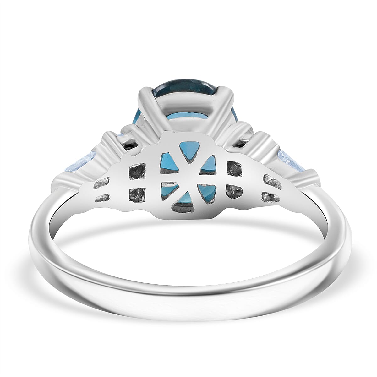 London Blue Topaz and Natural White Zircon Ring in Platinum Over Sterling Silver (Size 6.0) 2.50 ctw image number 4