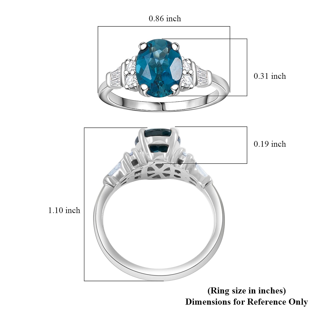 London Blue Topaz and Natural White Zircon Ring in Platinum Over Sterling Silver (Size 6.0) 2.50 ctw image number 5