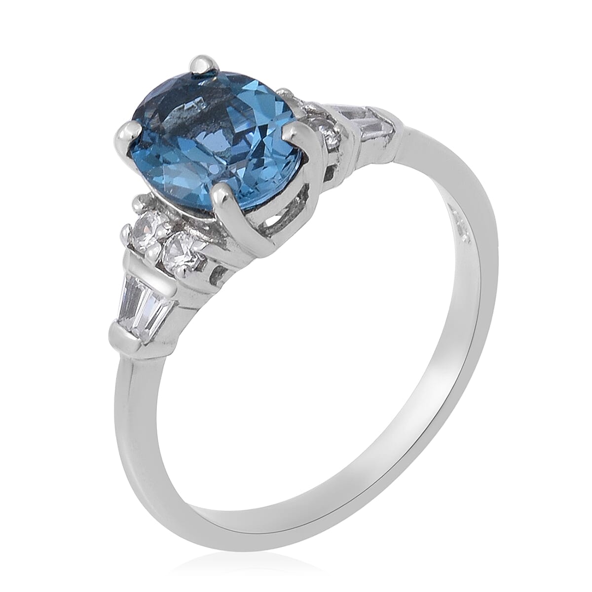 London Blue Topaz and White Zircon Ring in Platinum Over Sterling Silver (Size 7.0) 2.50 ctw image number 2
