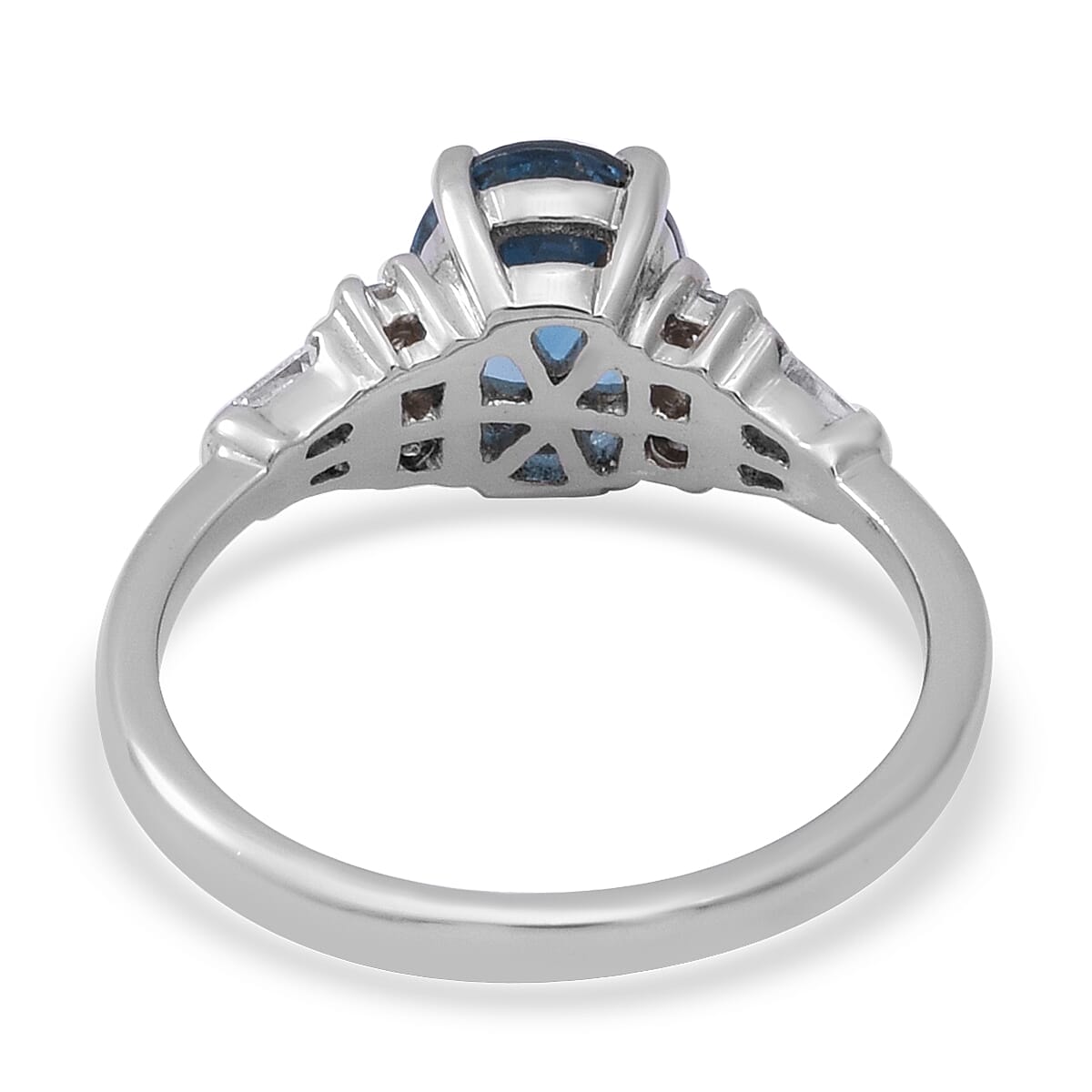 London Blue Topaz and White Zircon Ring in Platinum Over Sterling Silver (Size 7.0) 2.50 ctw image number 3