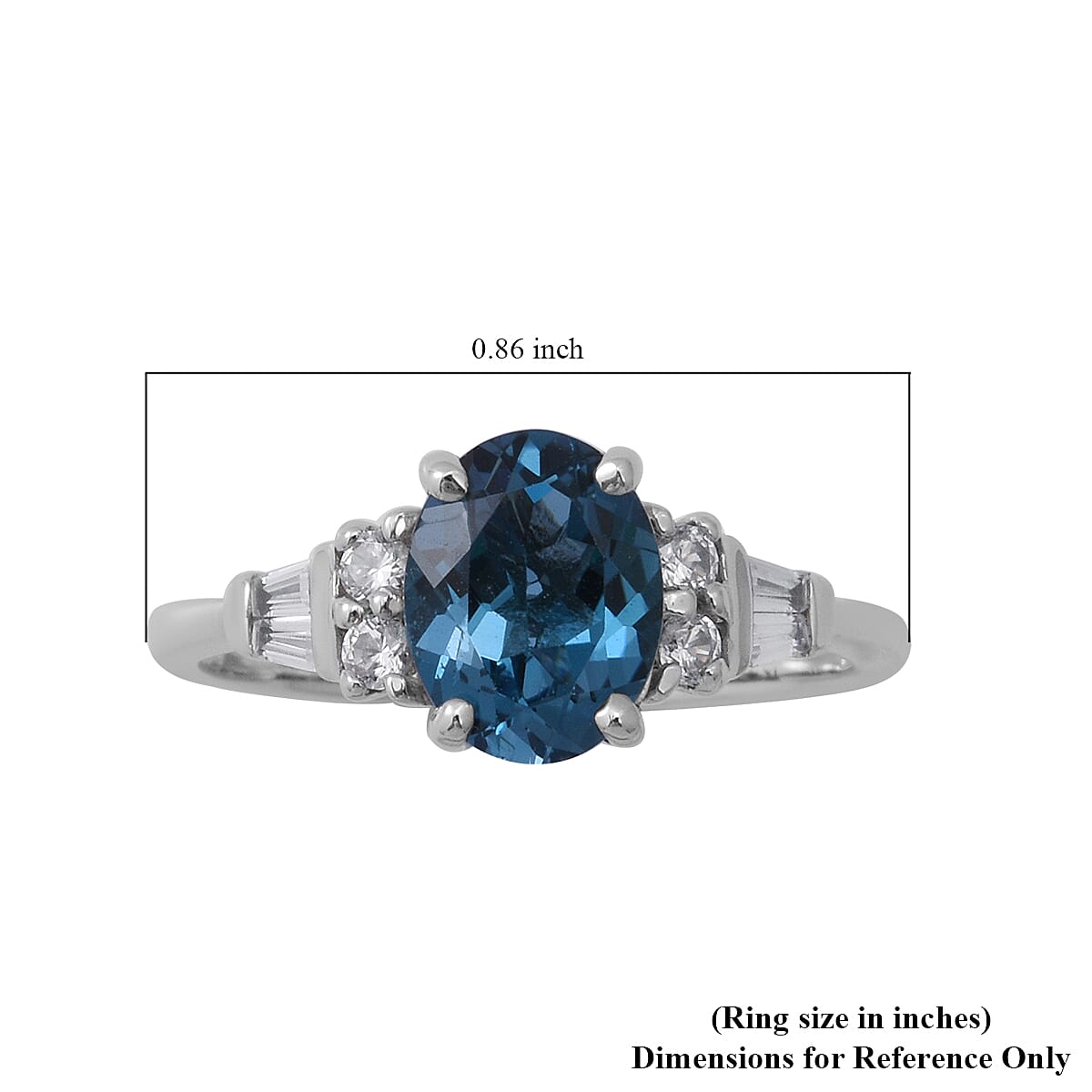 London Blue Topaz and White Zircon Ring in Platinum Over Sterling Silver (Size 7.0) 2.50 ctw image number 4