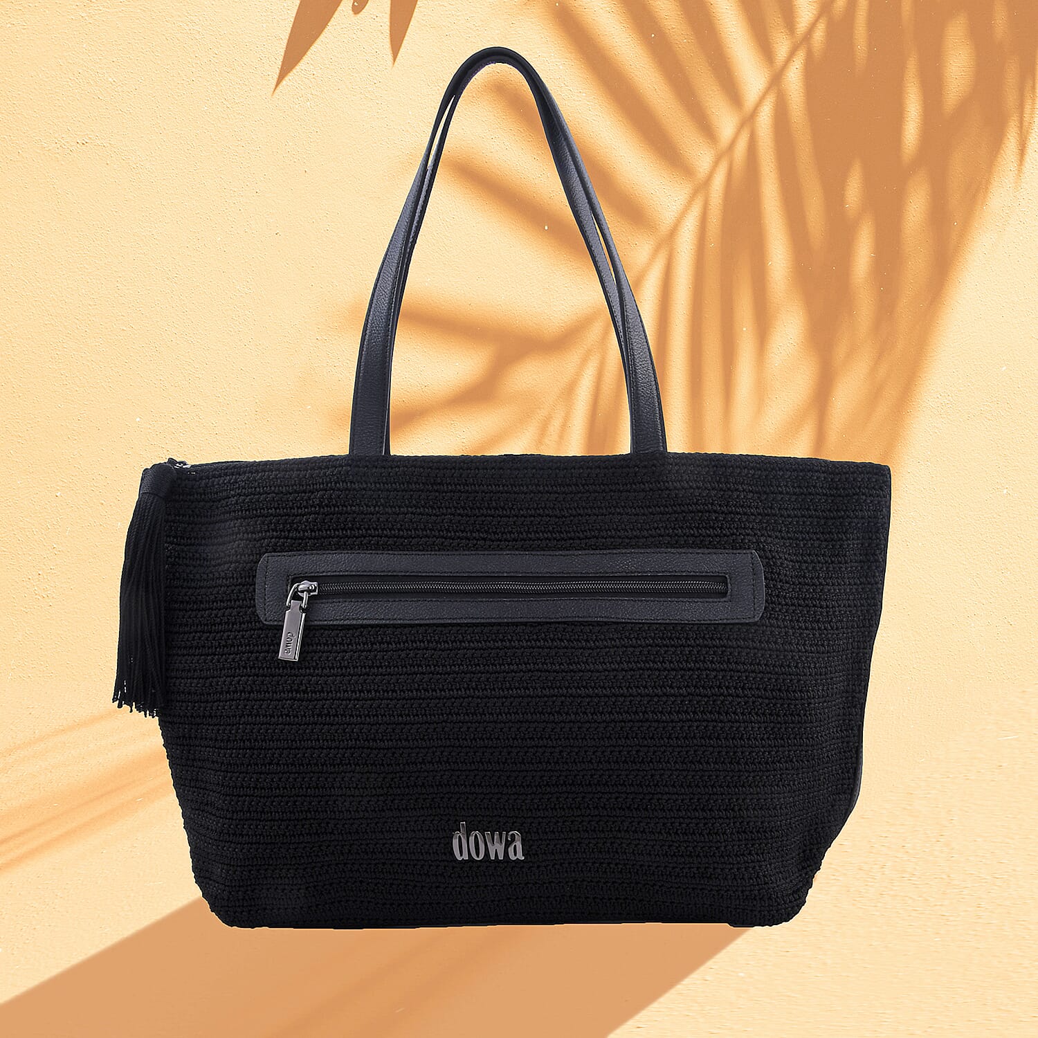 Dowa Black 100% Nylon with Leather Handwoven Tote Bag