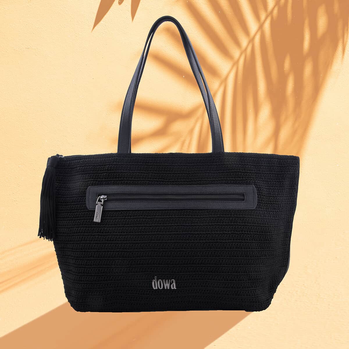 DOWA Black 100% Nylon with Leather Handwoven Tote Bag image number 1